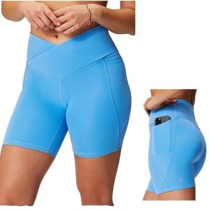 Fabletics Women's Oasis PureLuxe Crossover 6'' Short Blue High-Waisted Shorts M